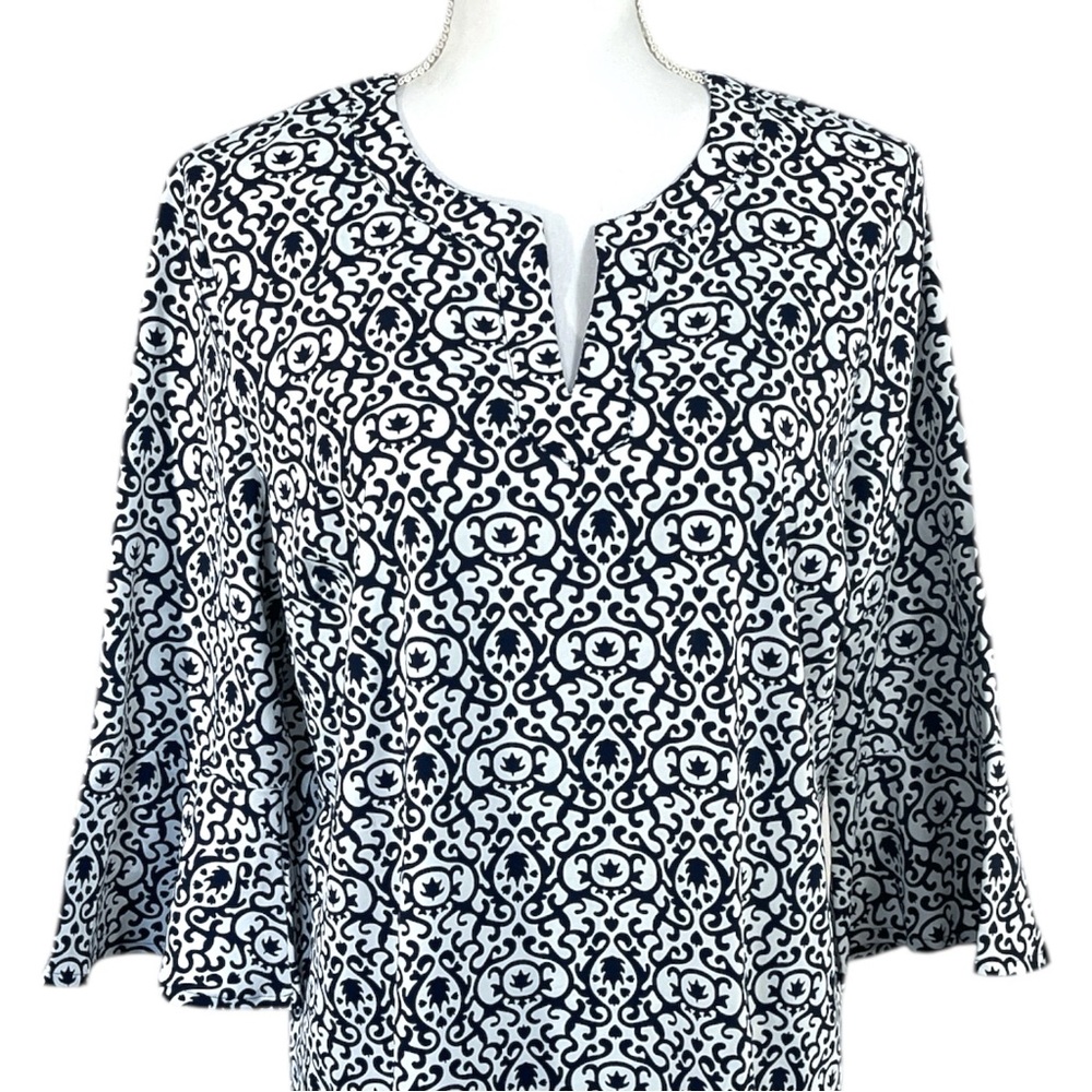 Coolibar - UV Tunic Dress for women in White and Navy Print Size Large - Picture 2 of 7